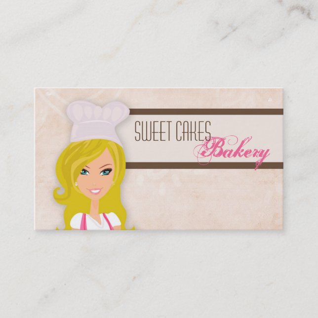 Blonde Baker on Pink Brown Cup Cakes Business Card (Front)