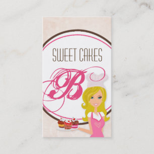 Blonde Baker on Pink Brown Cup Cakes Business Card