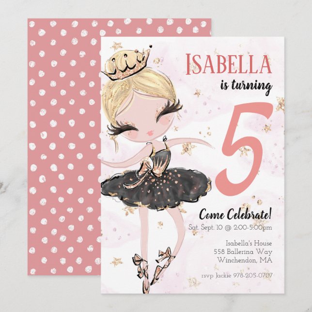 Blonde Ballerina Birthday Party Invitation (Front/Back)