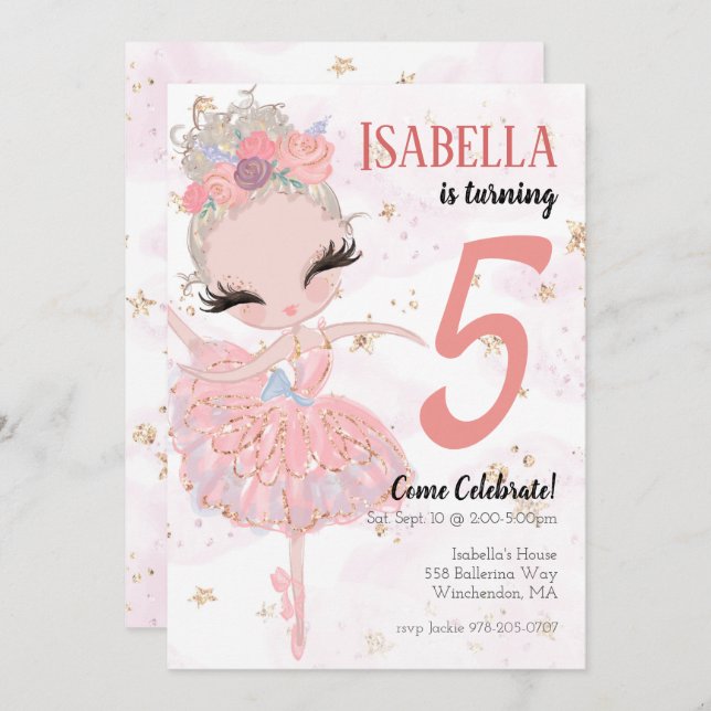 Blonde Ballerina Birthday Party Invitation (Front/Back)