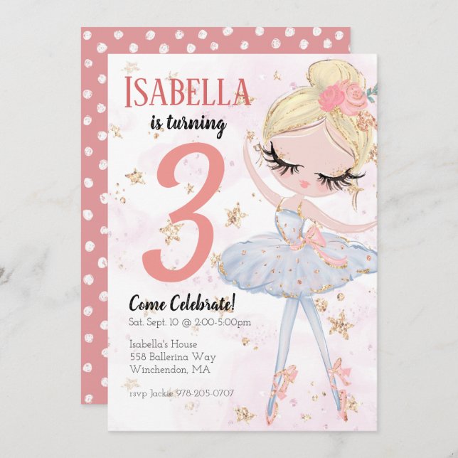 Blonde Ballerina Birthday Party Invitation (Front/Back)