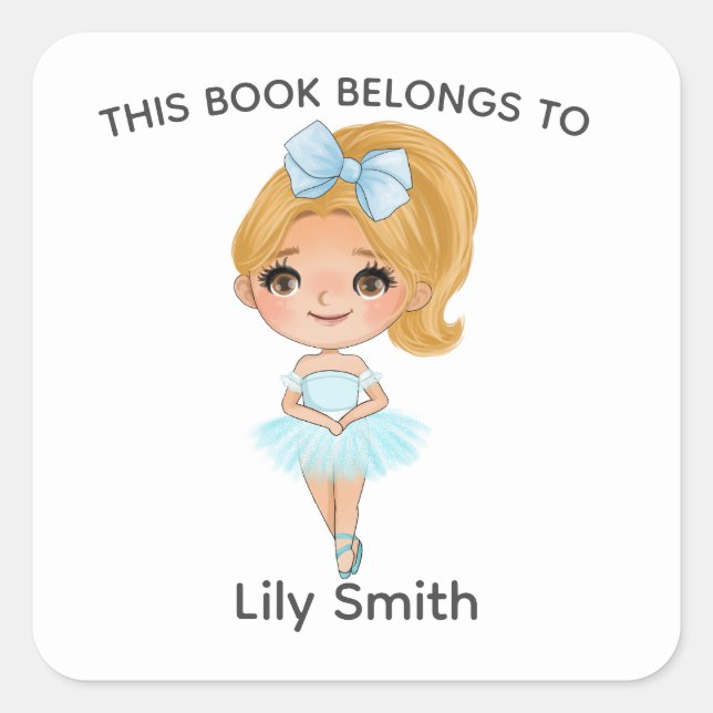 Blonde Ballerina Blue Dress Name ballet book label (Front)