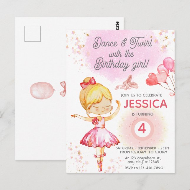 Blonde Ballerina girl birthday ballet  Postcard (Front/Back)