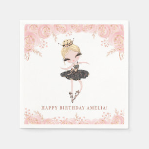 Blonde Ballerina in Black Dress Floral Birthday Napkin