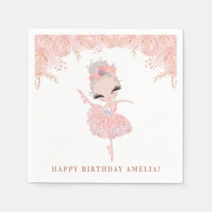 Blonde Ballerina in Pink Dress Floral Birthday Napkin