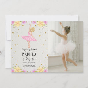 Blonde Ballerina in Pink Dress Photo Invitation