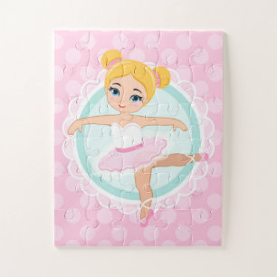 Blonde Ballerina - Pink Ballet Dancer Girl Jigsaw Puzzle