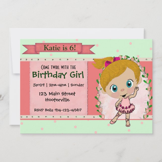 Blonde Ballet or Dance Party Invitation (Front)