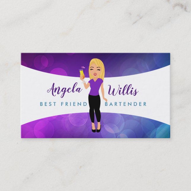 Blonde Bartender Logo Business Cards (Front)