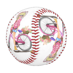 Blonde Baseball Girl with Pink Bike