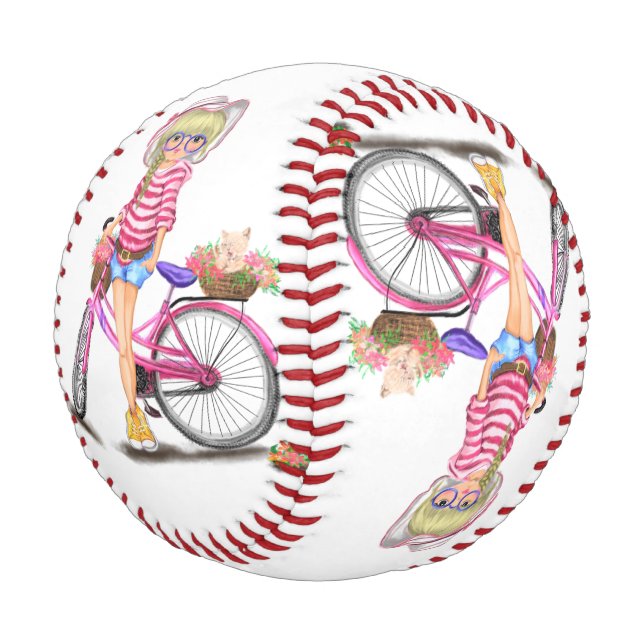 Blonde Baseball Girl with Pink Bike (Angled)
