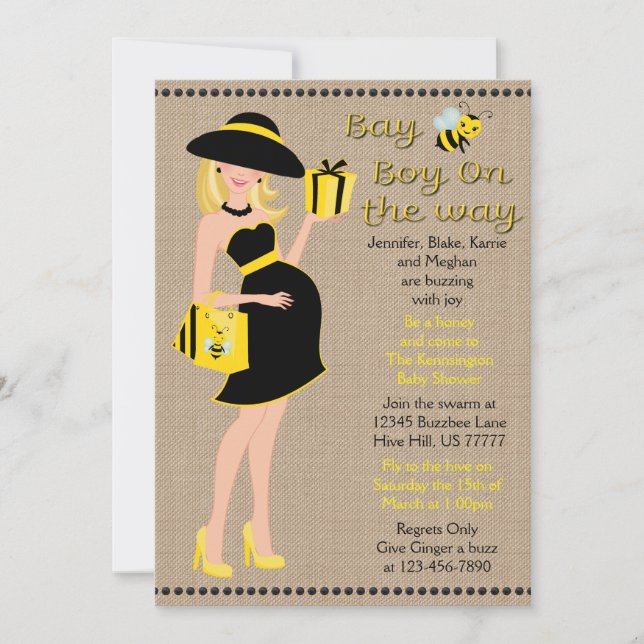 Blonde Bay Bee Boy on The Way Baby Shower Invitation (Front)