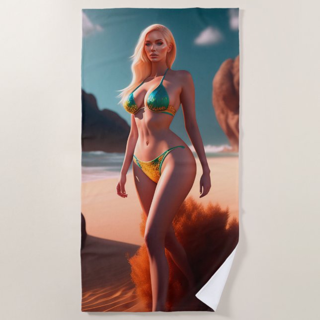Blonde beautiful girl posing Beach Towel (Front)