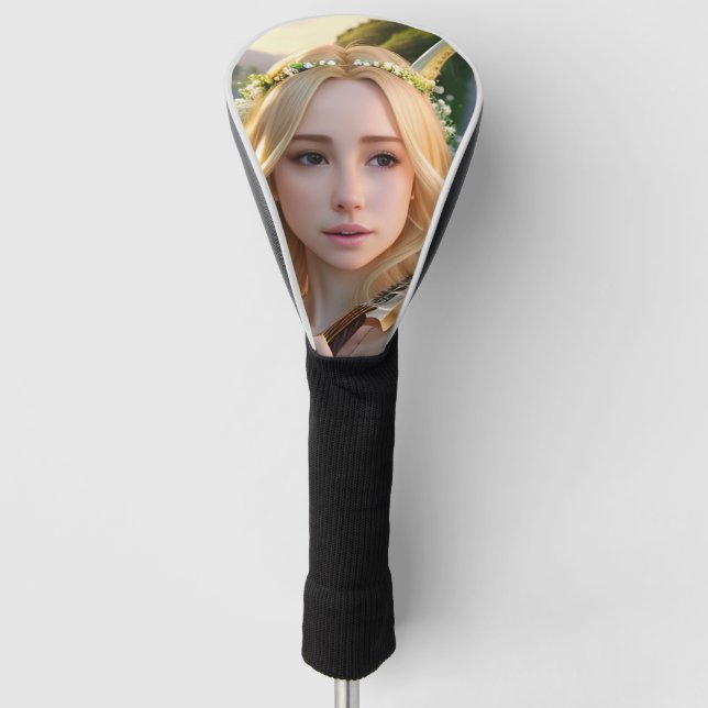 Blonde Beautiful Muse Playing a Harp Golf Head Cover (Front)