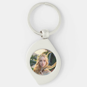Blonde Beautiful Muse Playing a Harp Key Ring
