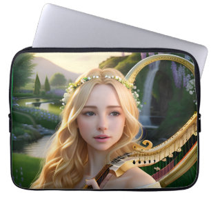 Blonde Beautiful Muse Playing a Harp Laptop Sleeve