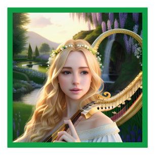 Blonde Beautiful Muse Playing a Harp Photo Print