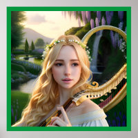 Blonde Beautiful Muse Playing a Harp
