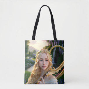 Blonde Beautiful Muse Playing a Harp Tote Bag