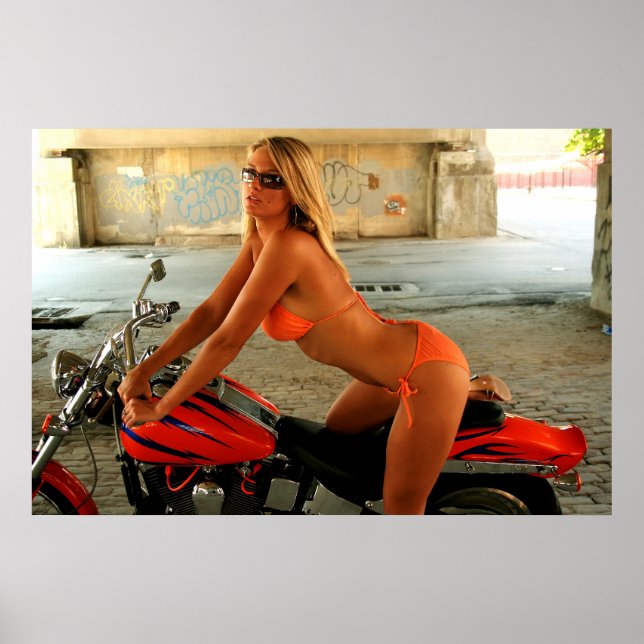 Blonde Biker Babe in a Bikini Poster (Front)