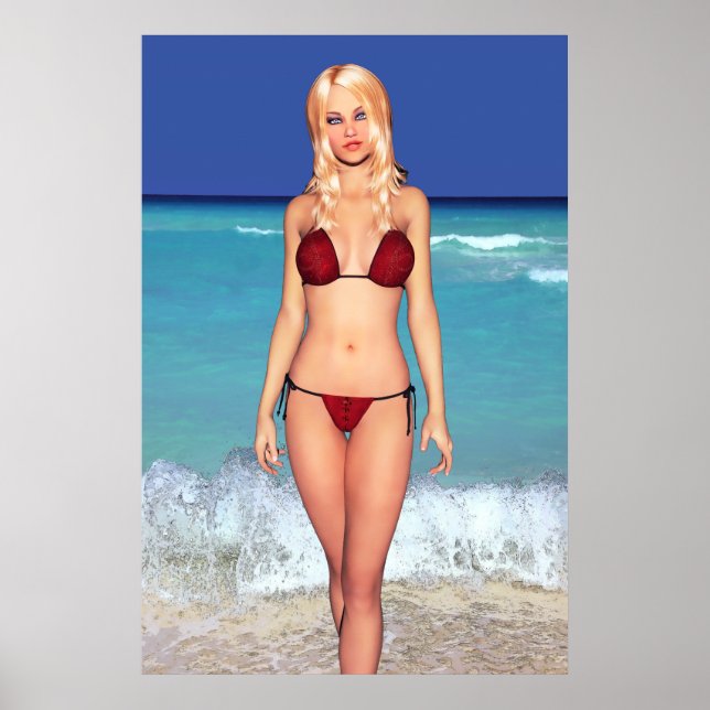 Blonde Bikini Beach Babe Poster (Front)