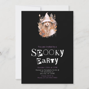 Blonde Boho Witch Floral Foliage Halloween Party Invitation