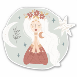 Blonde boho woman crown of flowers star moon stick