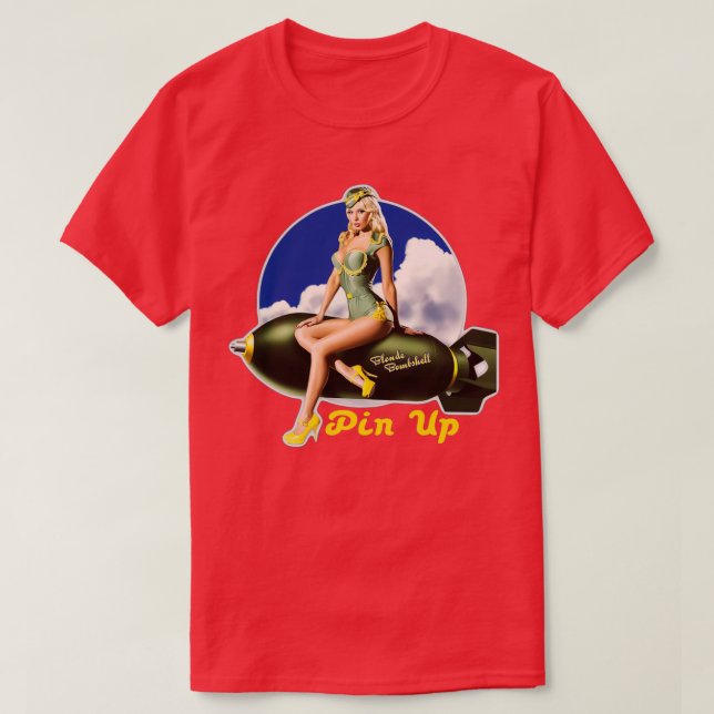 Blonde Bombshell Pin Up Rockabilly design 1  T-Shirt (Design Front)