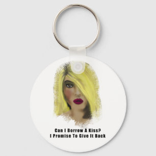 Blonde Bombshell Woman Borrow A Kiss Key Ring