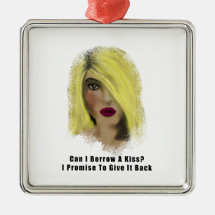 Blonde Bombshell Woman Borrow A Kiss Metal Tree Decoration