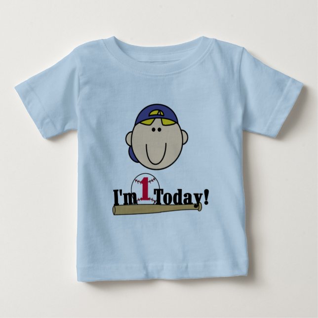 Blonde Boy Baseball 1st Birthday Tshirts (Front)