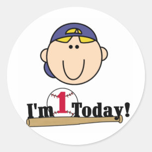 Blonde Boy Baseball 1st Birthday Tshirts Classic Round Sticker