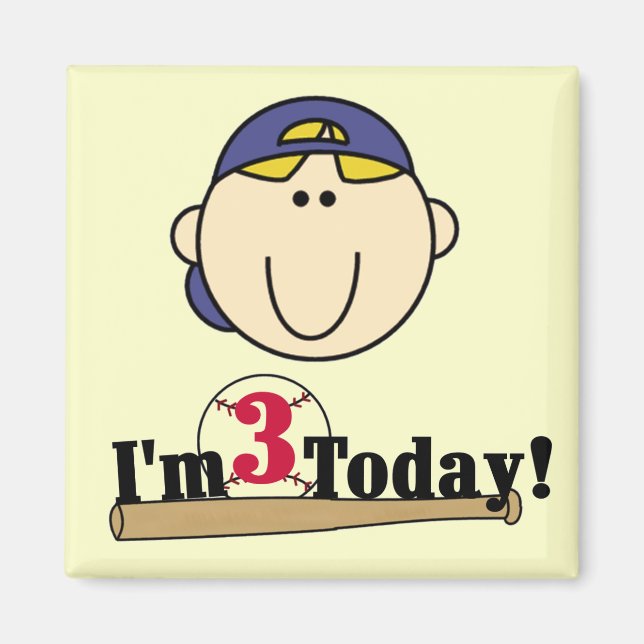 Blonde Boy Baseball 3rd Birthday Magnet (Front)