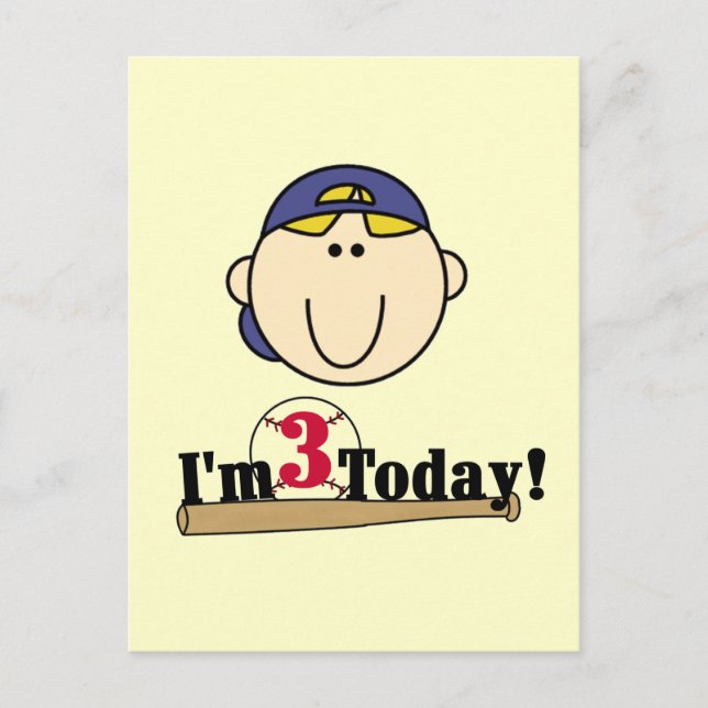 Blonde Boy Baseball 3rd Birthday Postcard (Front)