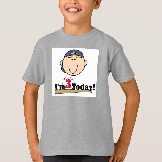 Blonde Boy Baseball 3rd Birthday T-Shirt (Front)