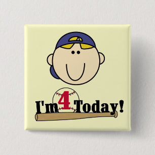 Blonde  Boy Baseball 4th Birthday 15 Cm Square Badge
