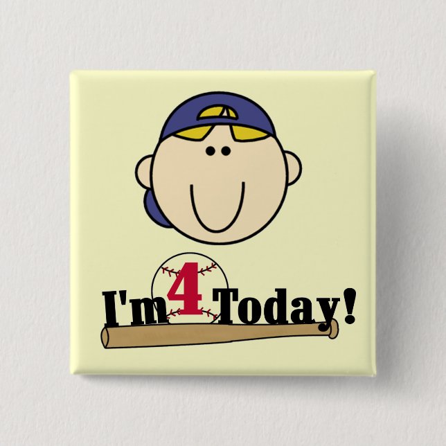 Blonde  Boy Baseball 4th Birthday 15 Cm Square Badge (Front)