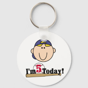 Blonde Boy Baseball 5th Birthday Key Ring