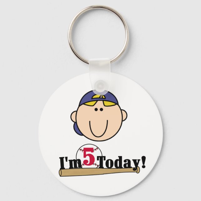 Blonde Boy Baseball 5th Birthday Key Ring (Front)
