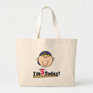 Blonde Boy Baseball 5th Birthday Large Tote Bag