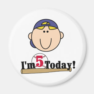 Blonde Boy Baseball 5th Birthday Magnet