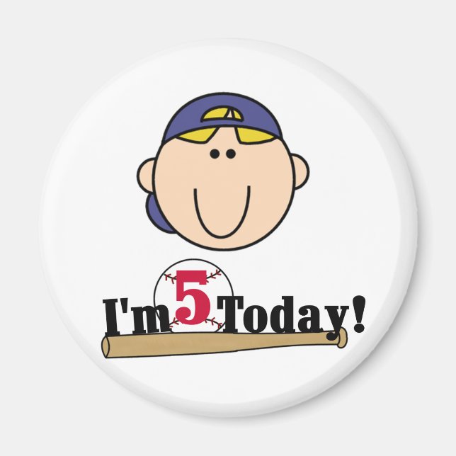 Blonde Boy Baseball 5th Birthday Magnet (Front)