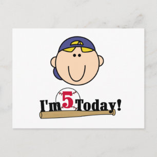 Blonde Boy Baseball 5th Birthday Postcard