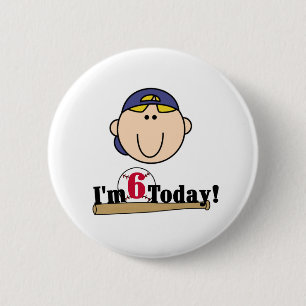 Blonde Boy Baseball 6th  Birthday 6 Cm Round Badge