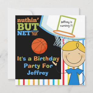 Blonde  Boy Basketball Birthday Invitations