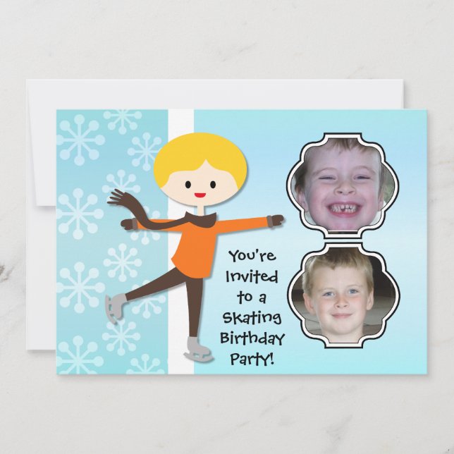 Blonde Boy Birthday Skating Party Invitation (Front)