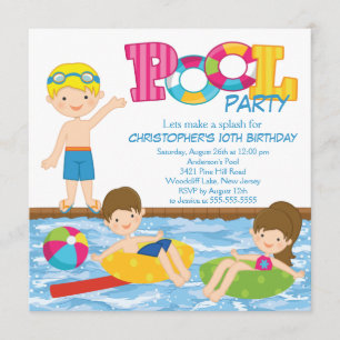Blonde Boy Birthday Summer Pool Party Invitation