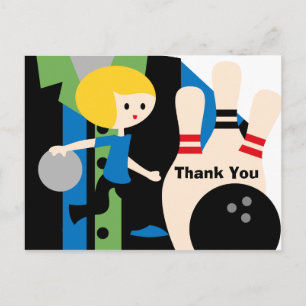 Blonde Boy Bowling Birthday Thank You Postcard