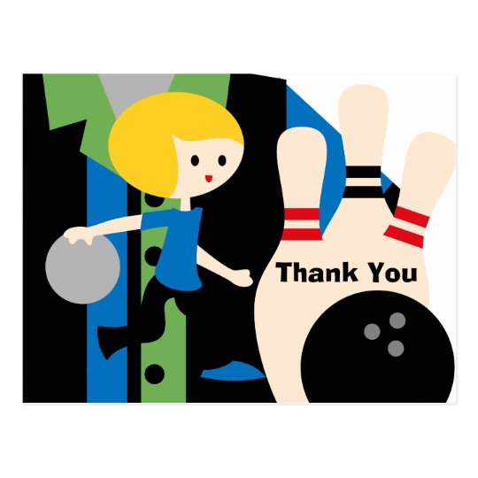 Blonde Boy Bowling Birthday Thank You Postcard