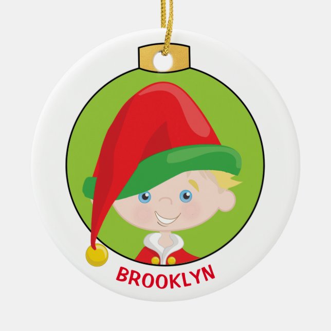 Blonde Boy Elf Ceramic Tree Decoration (Front)